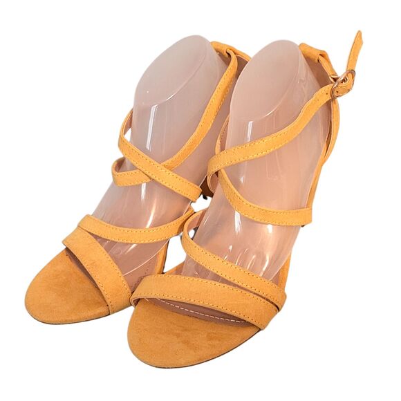 Dream Pairs Sz 7 Ankle Strap with Buckle Chunky Block Heel Yellow Suede Sandal - Picture 2 of 8